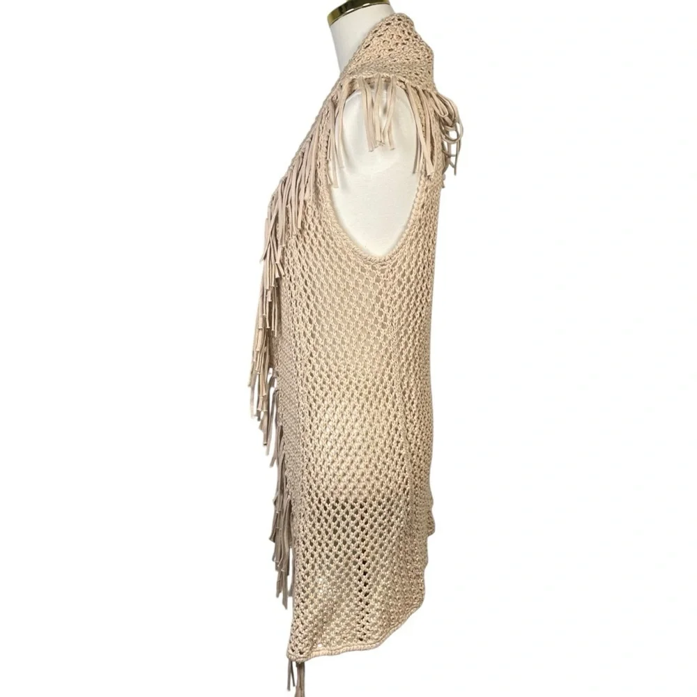 Minnie Rose Crochet Fringe Cardigan Boho 100% Cotton Vest Size S - Picture 3 of 9